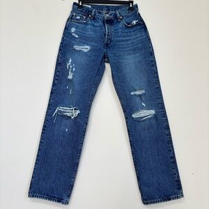 Levi’s Premium 501 Big E Y2K High Rise Straight Denim Blue Distress Loose Jeans